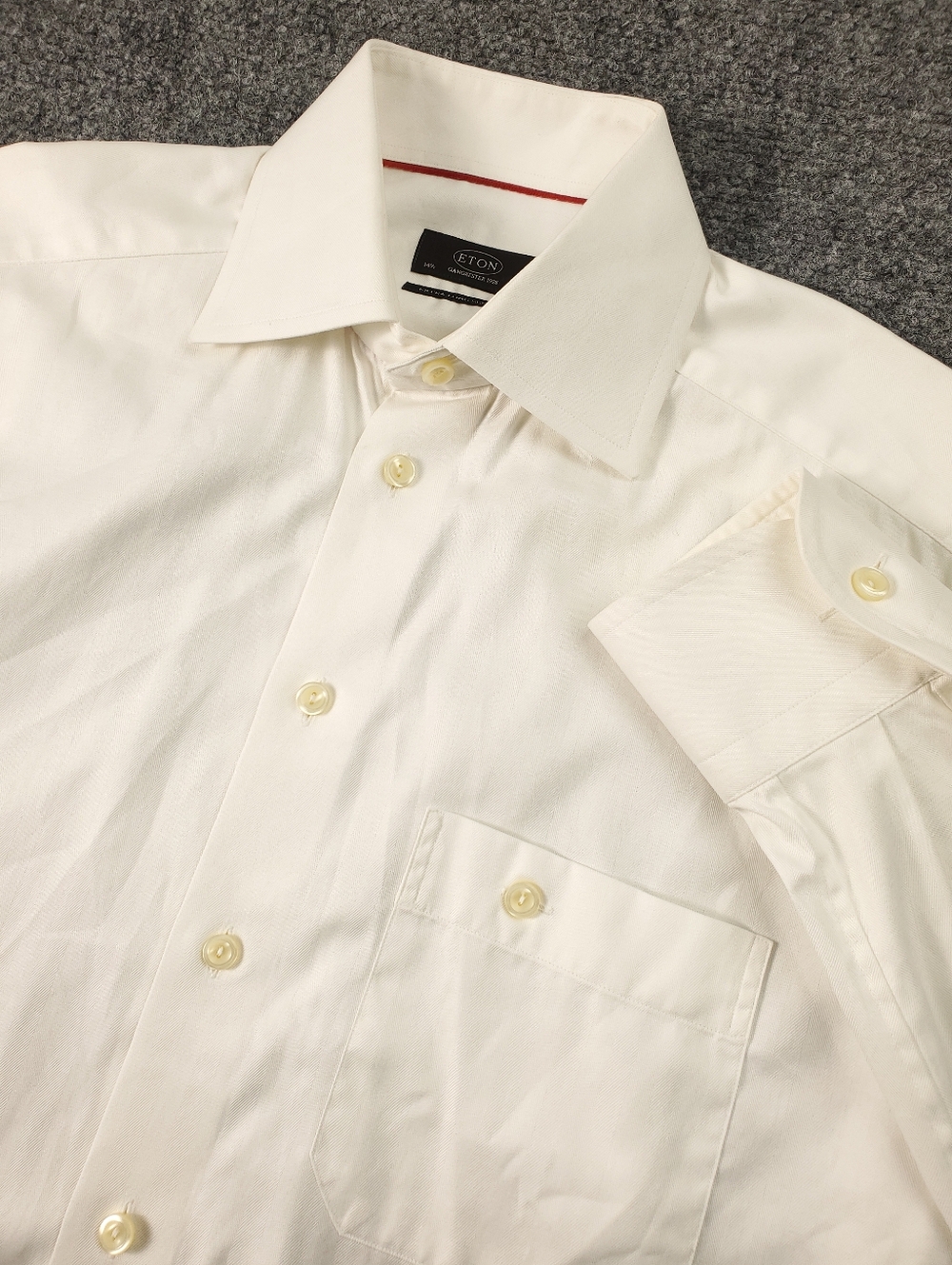 Eton Dress Shirt 14.5 37 Extra Long Sleeve White Cream Herringbone Weave Formal
